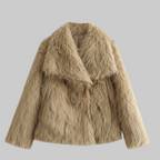 Luxe Pluche Jas met Overslagkraag en Kort Model