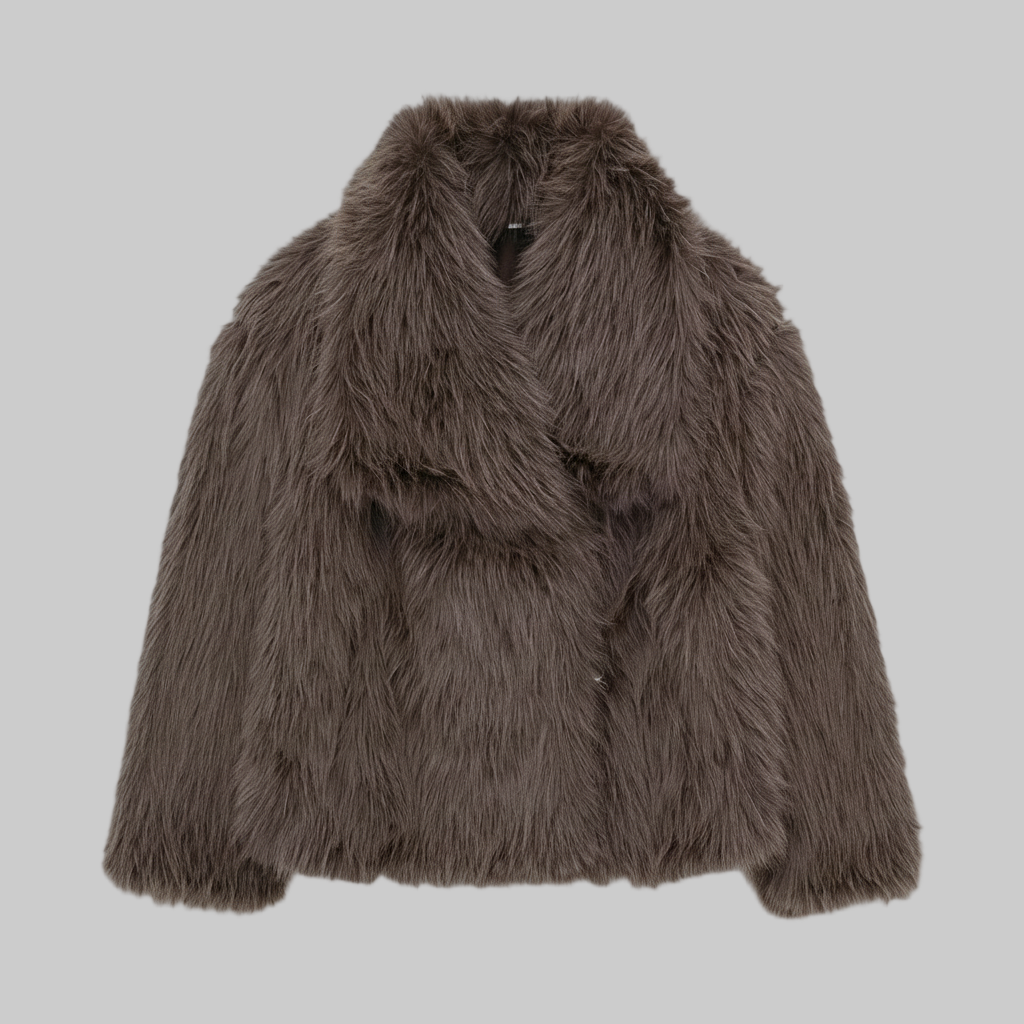 Luxe Pluche Jas met Overslagkraag en Kort Model