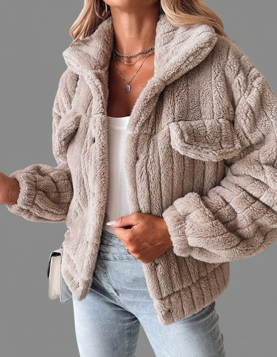 Teddy Jas – Oversized Met Knoopsluiting En Borstzakken