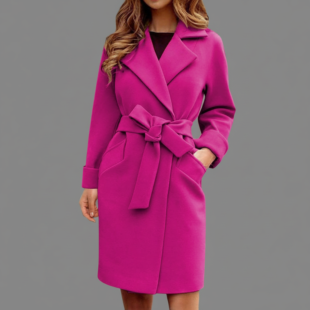 Lange Trenchcoat Dames – Effen Blauw Met Strikceintuur