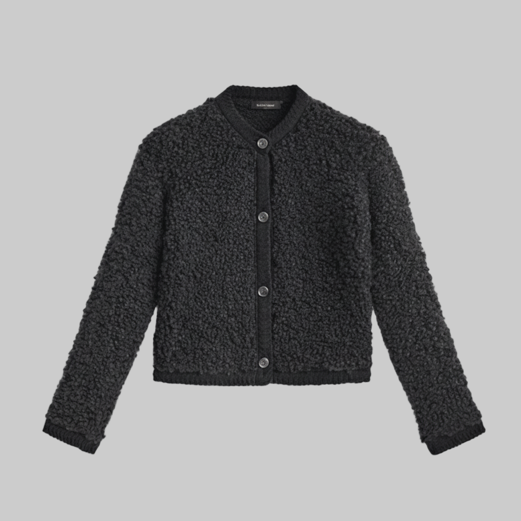 Teddy Vest met Ronde Hals – Gebreide Bouclé Structuur