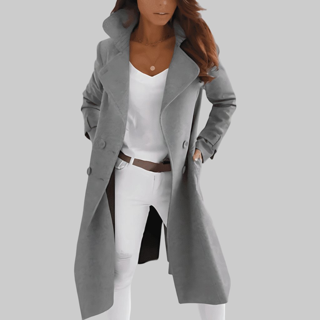 Lange Dubbelrijige Trenchcoat – Gekruid Wollook