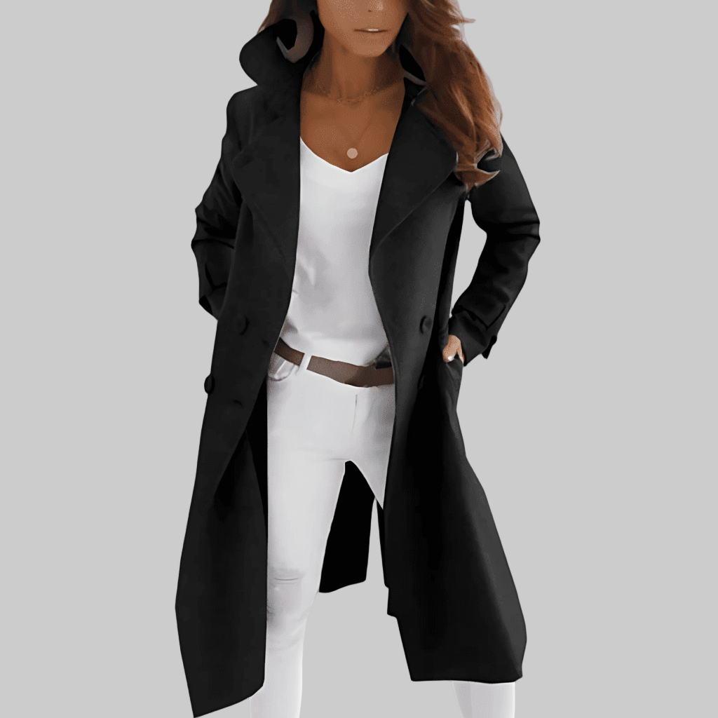 Lange Dubbelrijige Trenchcoat – Gekruid Wollook