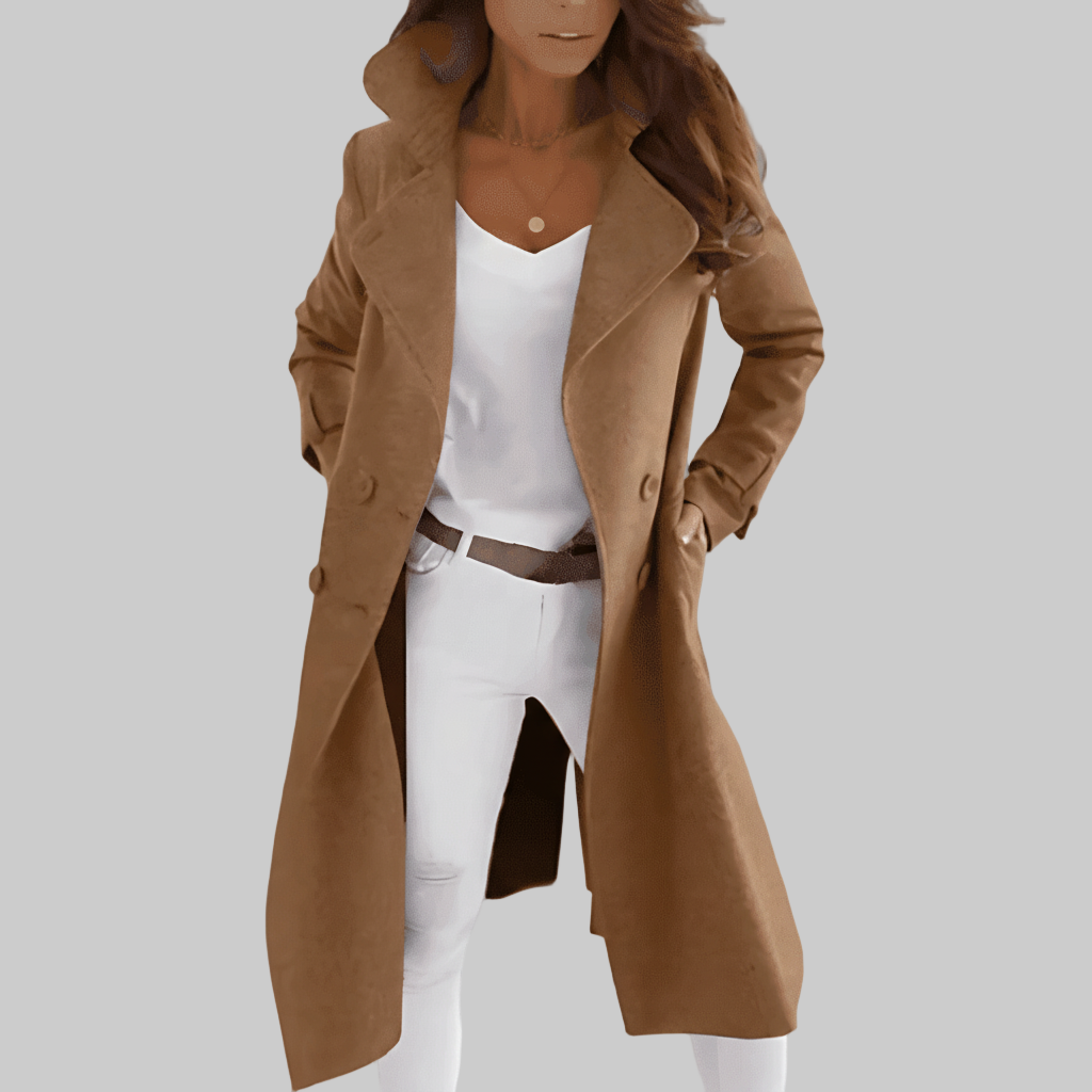 Lange Dubbelrijige Trenchcoat – Gekruid Wollook