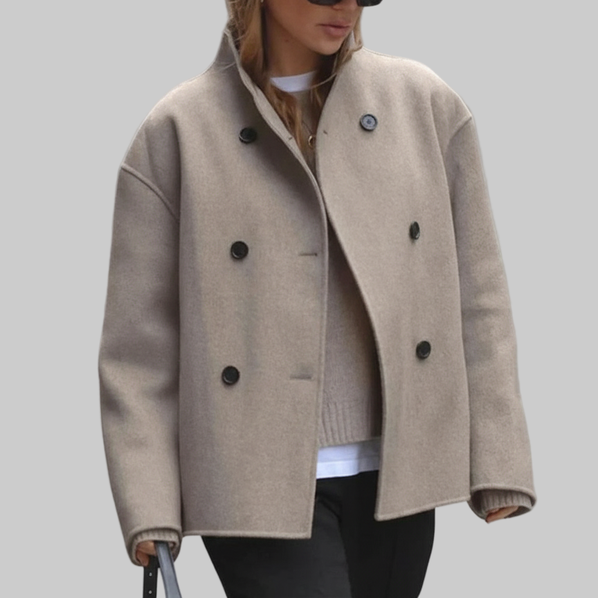 Kort Dubbelgeknoopt Woljasje Met Opstaande Kraag