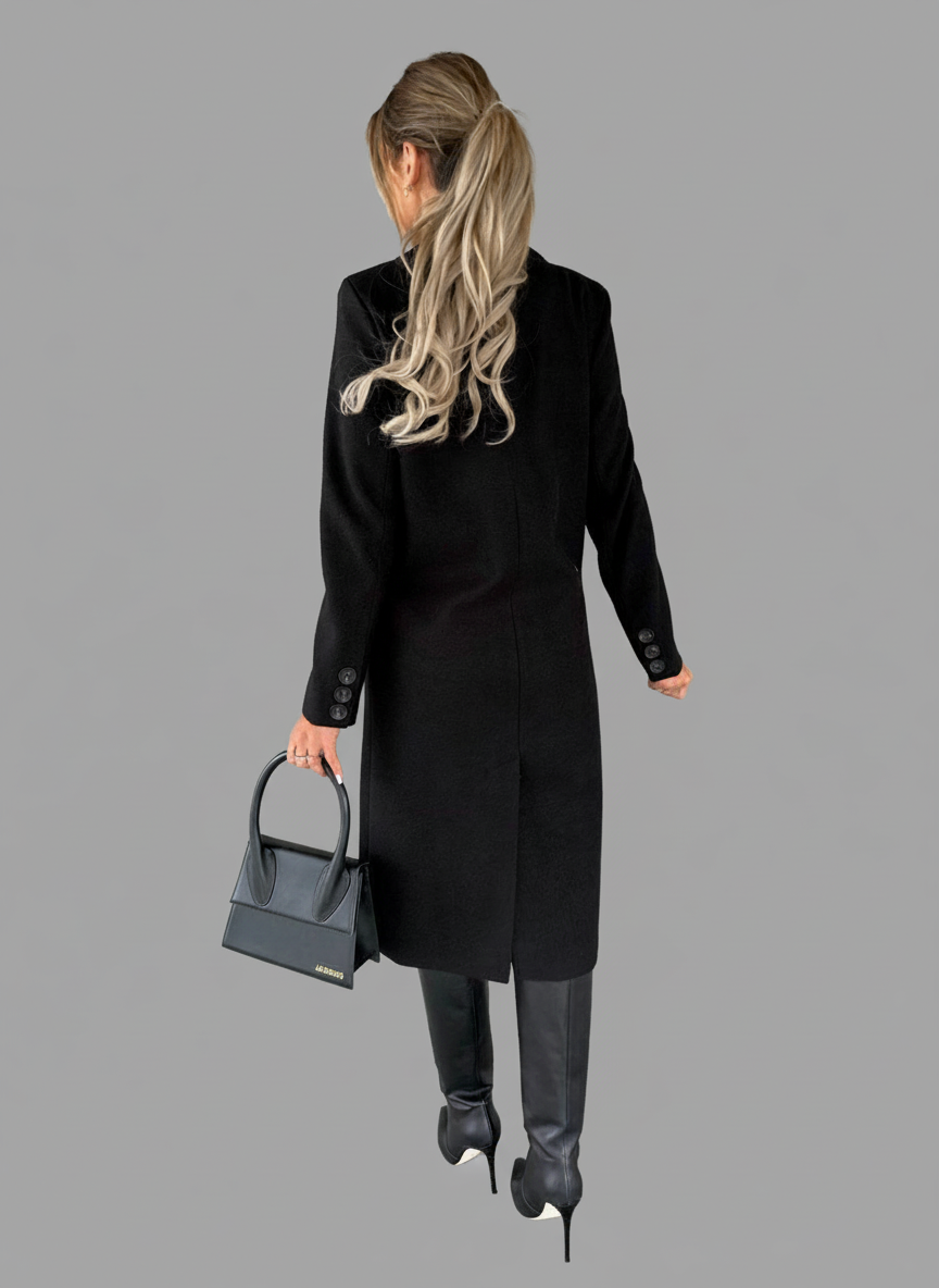 Lange Dubbelrijige Mantel – Gestructureerde Wolmix