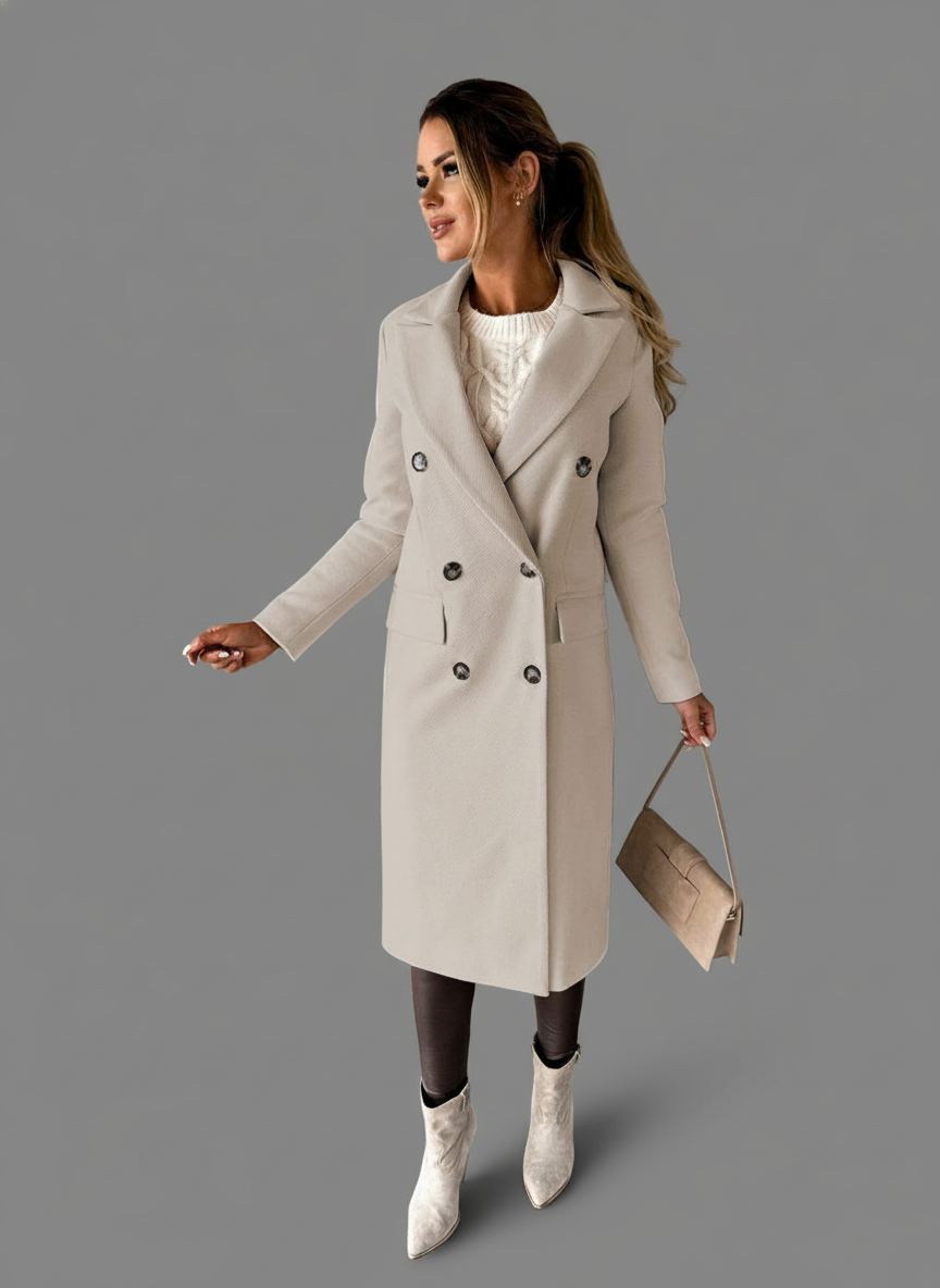 Lange Dubbelrijige Mantel – Gestructureerde Wolmix