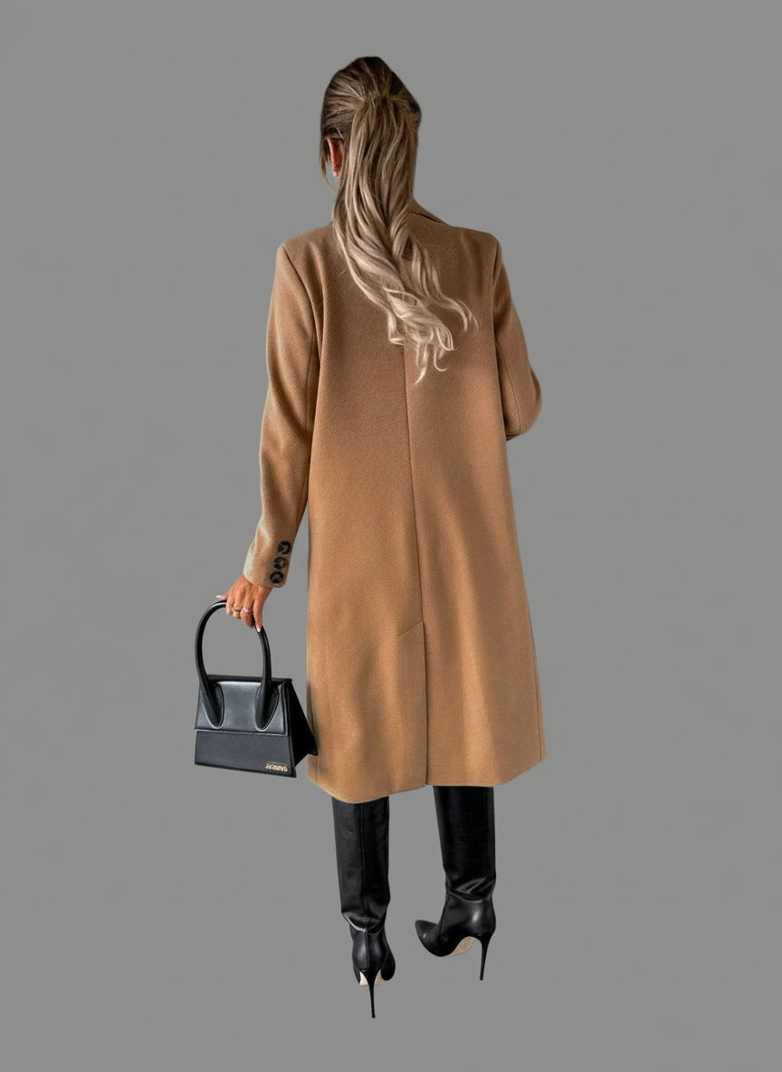 Lange Dubbelrijige Mantel – Gestructureerde Wolmix