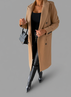 Lange Dubbelrijige Mantel – Gestructureerde Wolmix