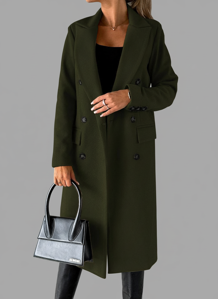 Lange Dubbelrijige Mantel – Gestructureerde Wolmix