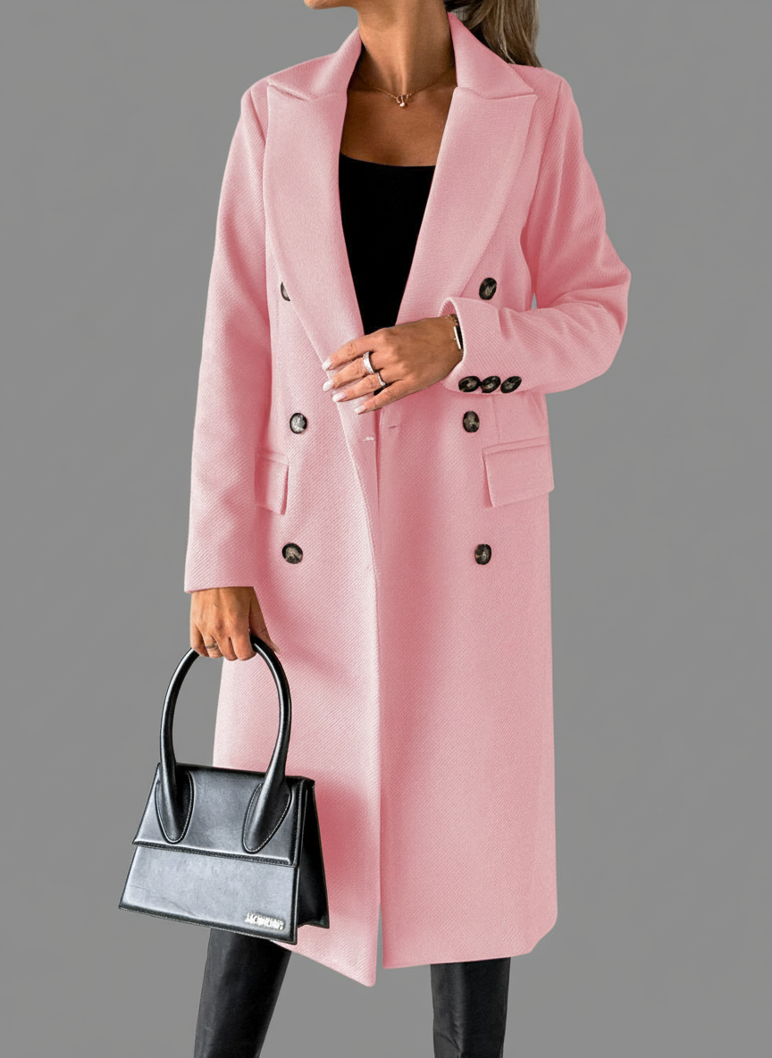 Lange Dubbelrijige Mantel – Gestructureerde Wolmix