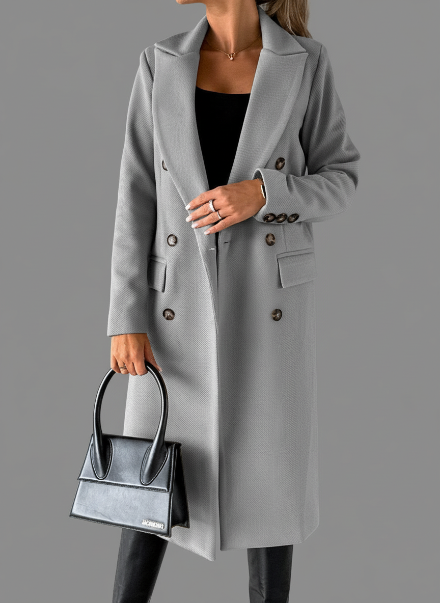 Lange Dubbelrijige Mantel – Gestructureerde Wolmix