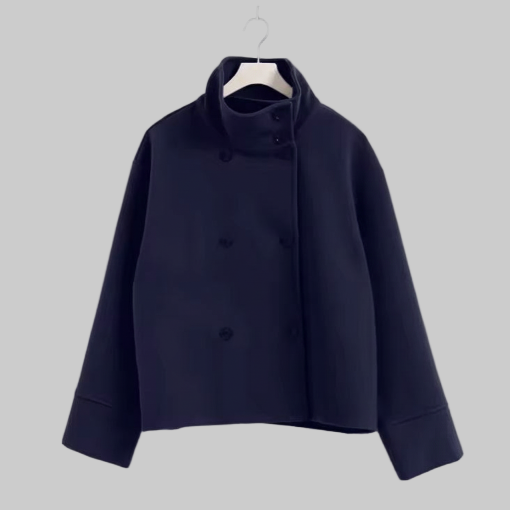 Korte Dubbele Knopen Jas – Opstaande Kraag Design