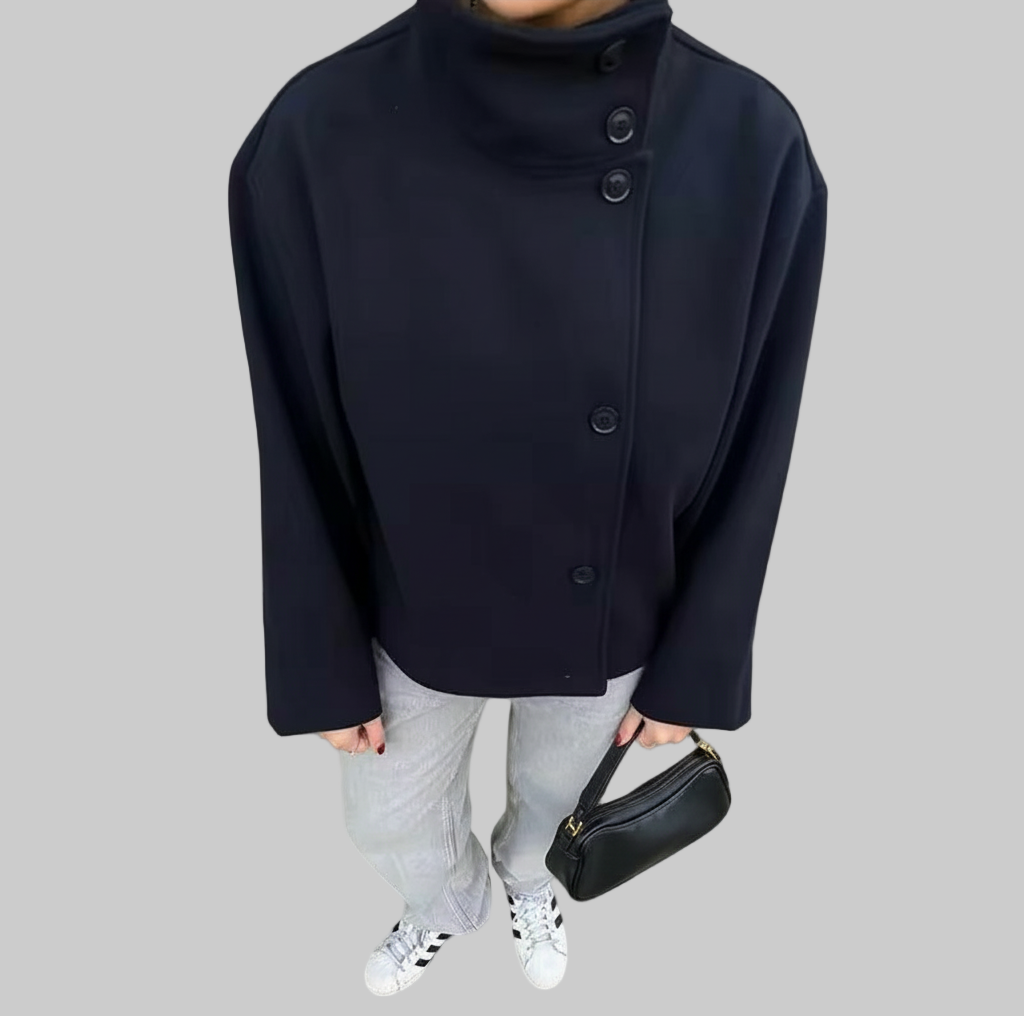 Korte Dubbele Knopen Jas – Opstaande Kraag Design