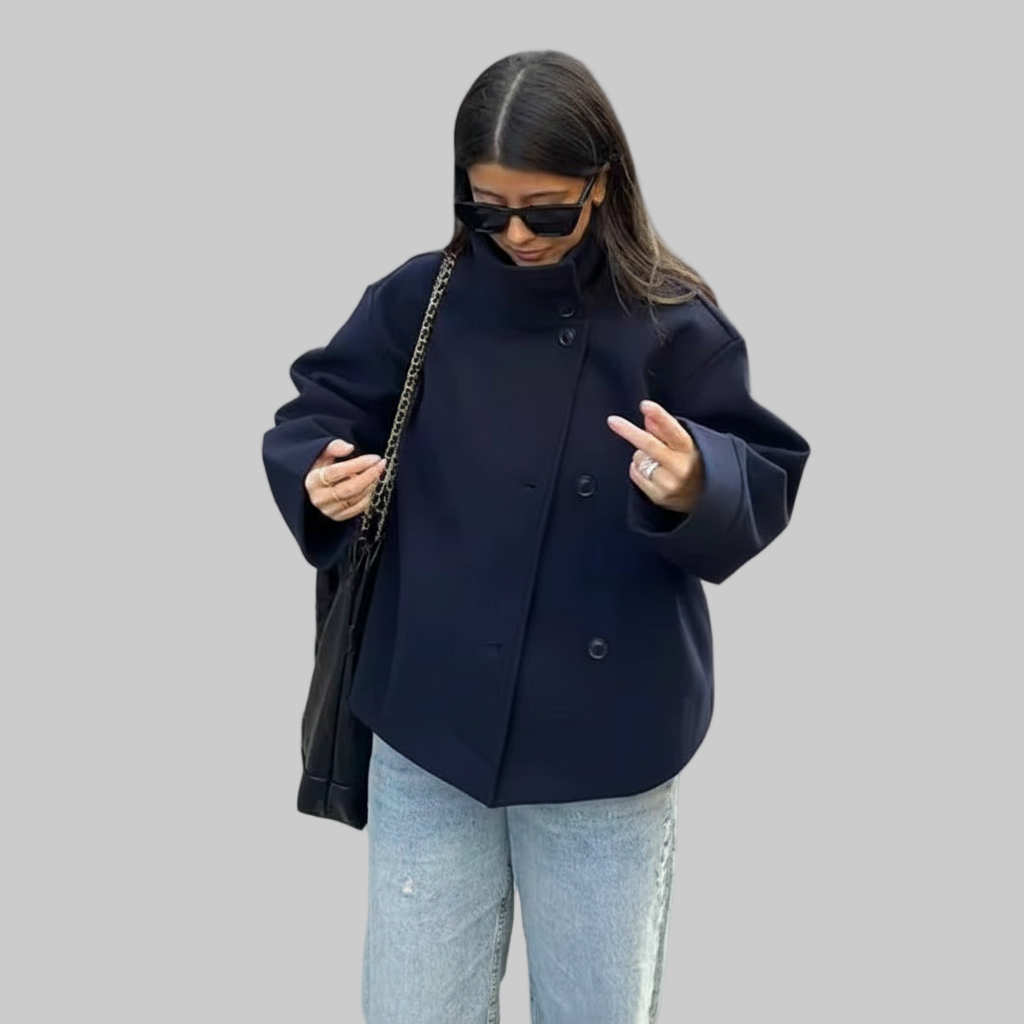 Korte Dubbele Knopen Jas – Opstaande Kraag Design