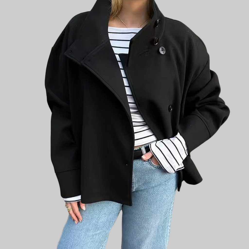 Korte Dubbele Knopen Jas – Opstaande Kraag Design