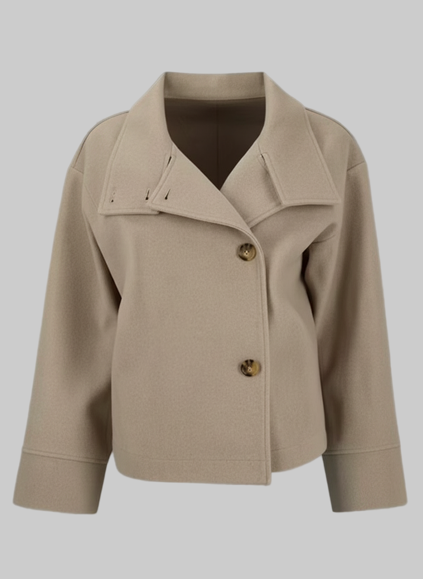 Korte Dubbele Knopen Jas – Opstaande Kraag Design