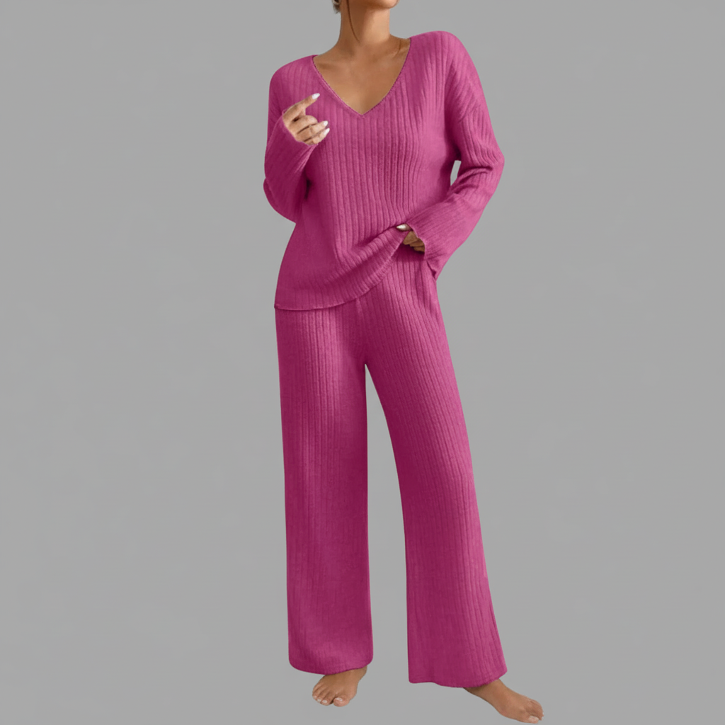 Geribbelde Tweedelige Set – Losse Pasvorm V-hals