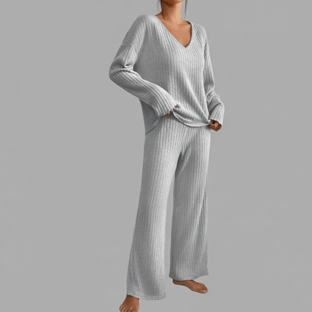 Geribbelde Tweedelige Set – Losse Pasvorm V-hals