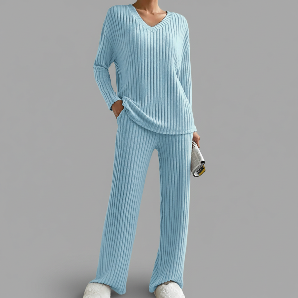 Geribbelde Tweedelige Set – Losse Pasvorm V-hals