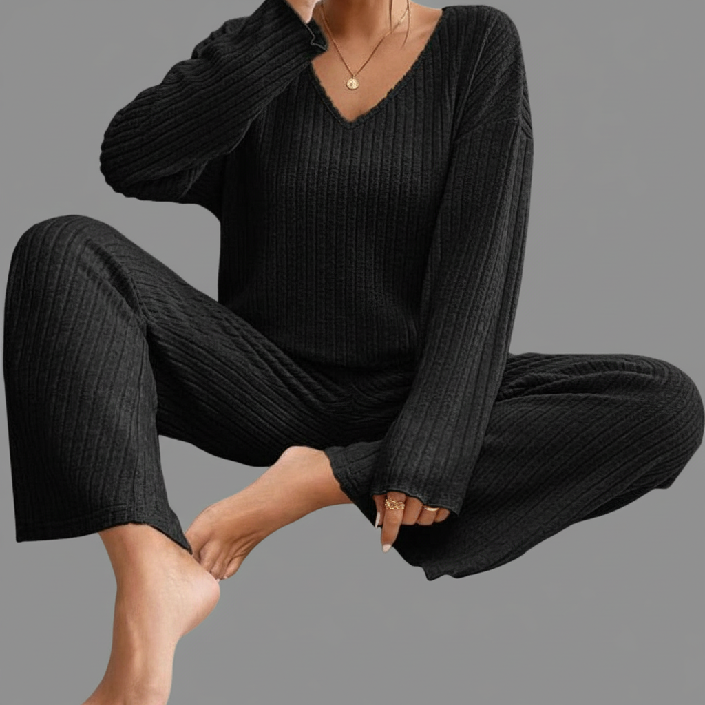 Geribbelde Tweedelige Set – Losse Pasvorm V-hals