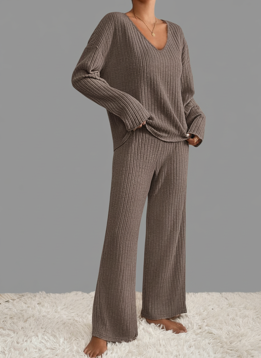 Geribbelde Tweedelige Set – Losse Pasvorm V-hals