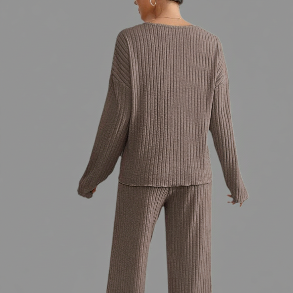 Geribbelde Tweedelige Set – Losse Pasvorm V-hals