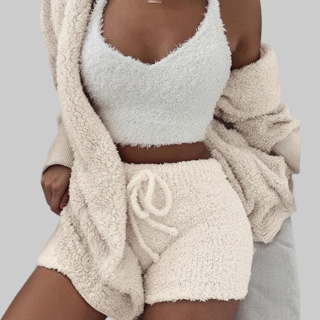 Luxe 3-Delige Set – Zachte Teddy Gebreide Loungewear