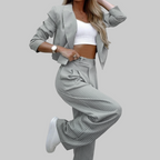 Gestreepte Cropped Blazer Set – Gestructureerde Pinstripe Look