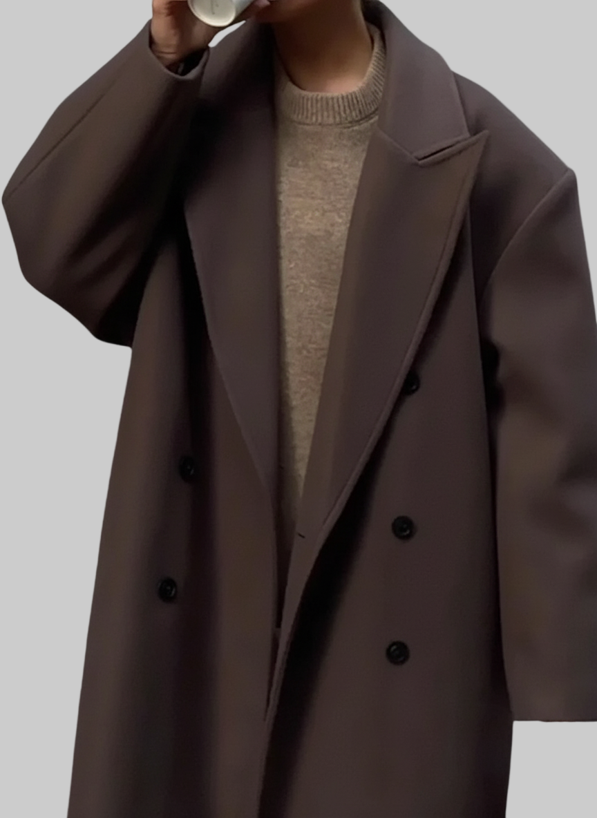 Oversized Double-Breasted Mantel – Lange Structuurjas