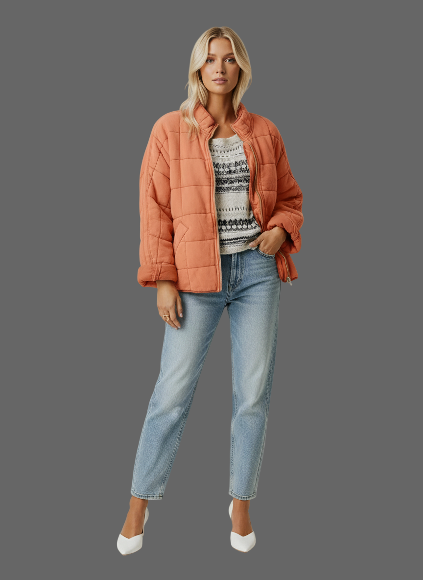 Gewatteerde Bomberjas Met Opstaande Kraag