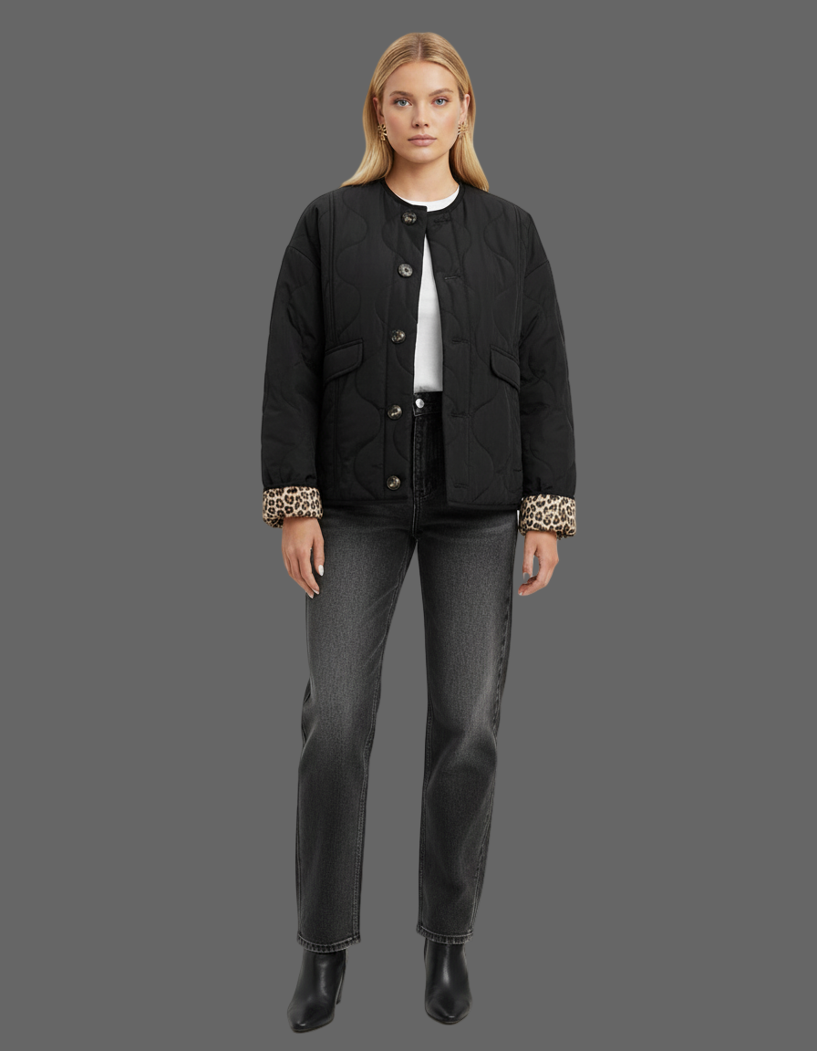 Gevoerde Bomberjack – Leopardmanchetten Detail