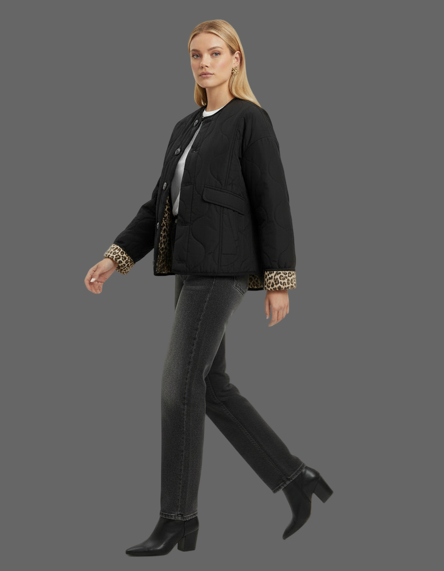 Gevoerde Bomberjack – Leopardmanchetten Detail