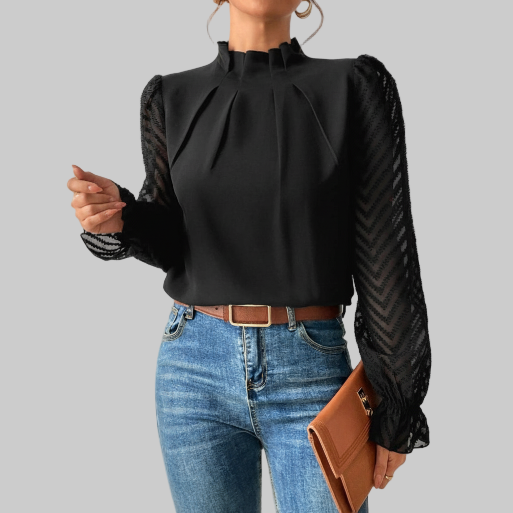 Elegante Blouse met Plooien en Mesh Mouwen