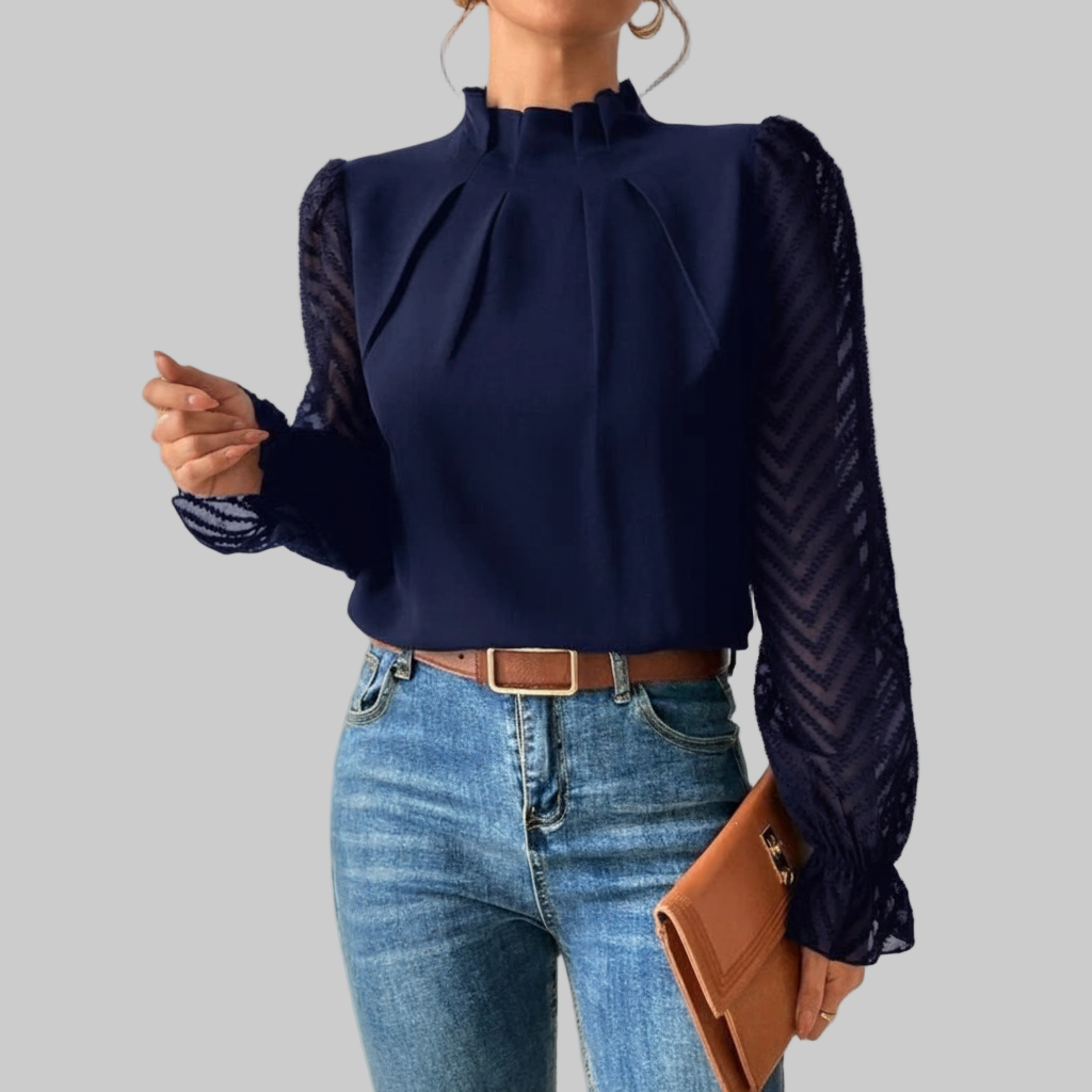 Elegante Blouse met Plooien en Mesh Mouwen