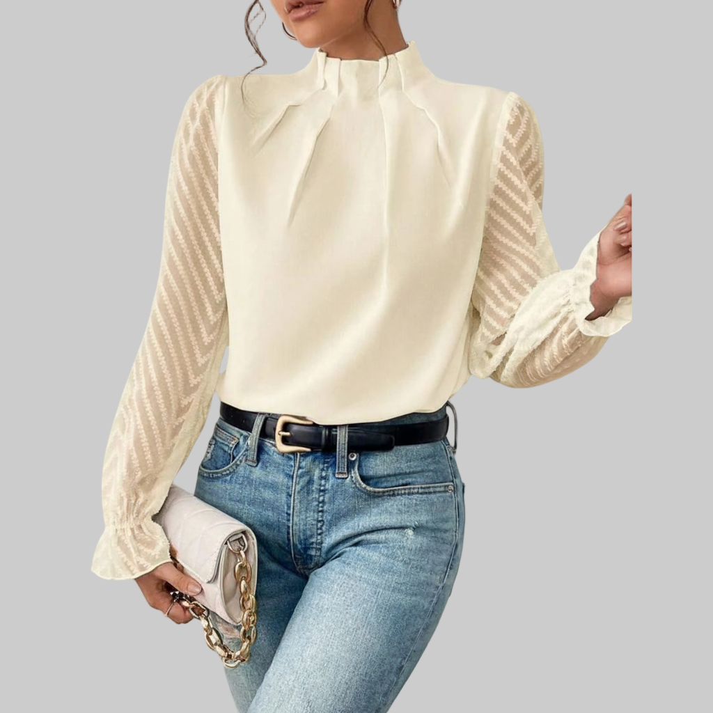 Elegante Blouse met Plooien en Mesh Mouwen