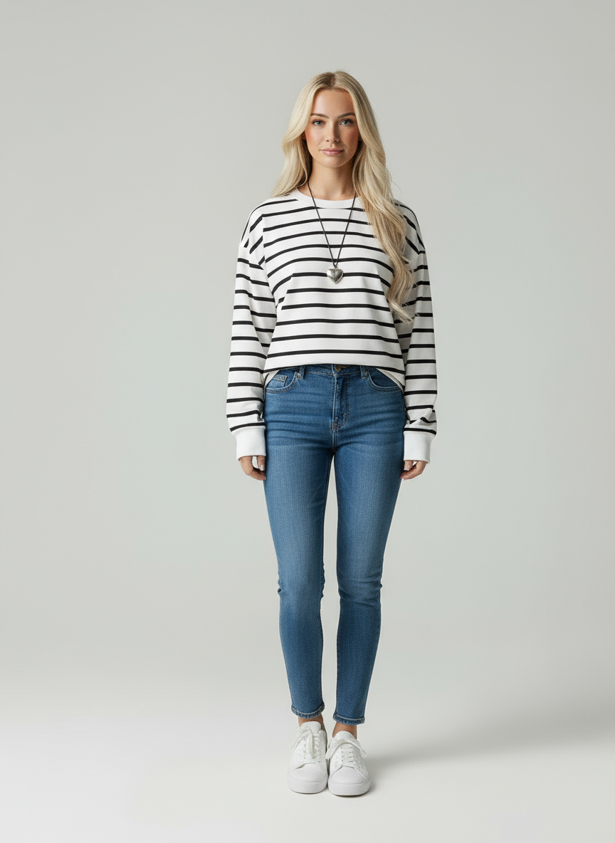 Emora Nova - Casual Vrouwen Top - Zwart/Wit Gestreept
