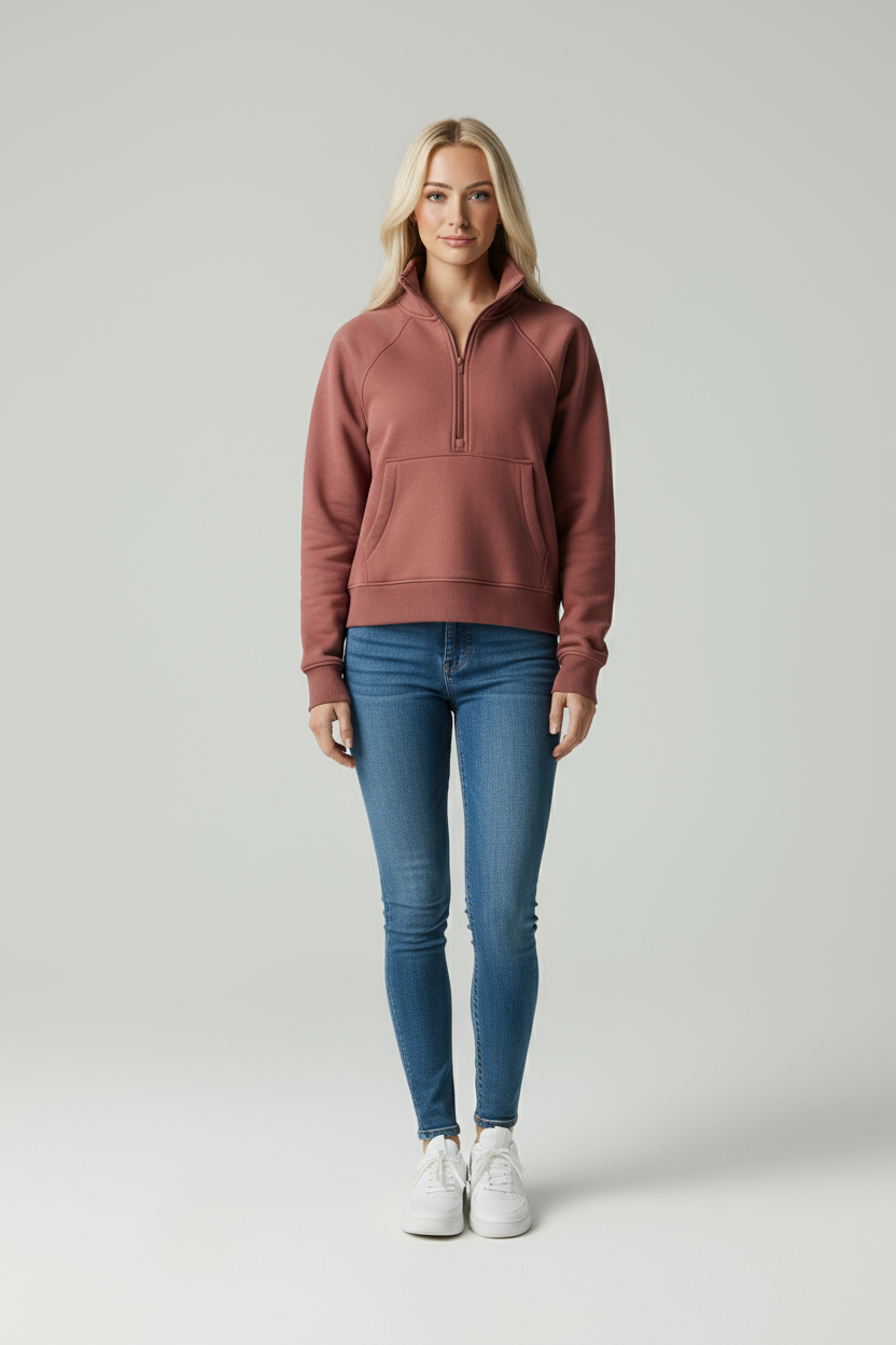 Emora Nova - Trendy Dames Pullover met Hoge Kraag en Kangoeroezak