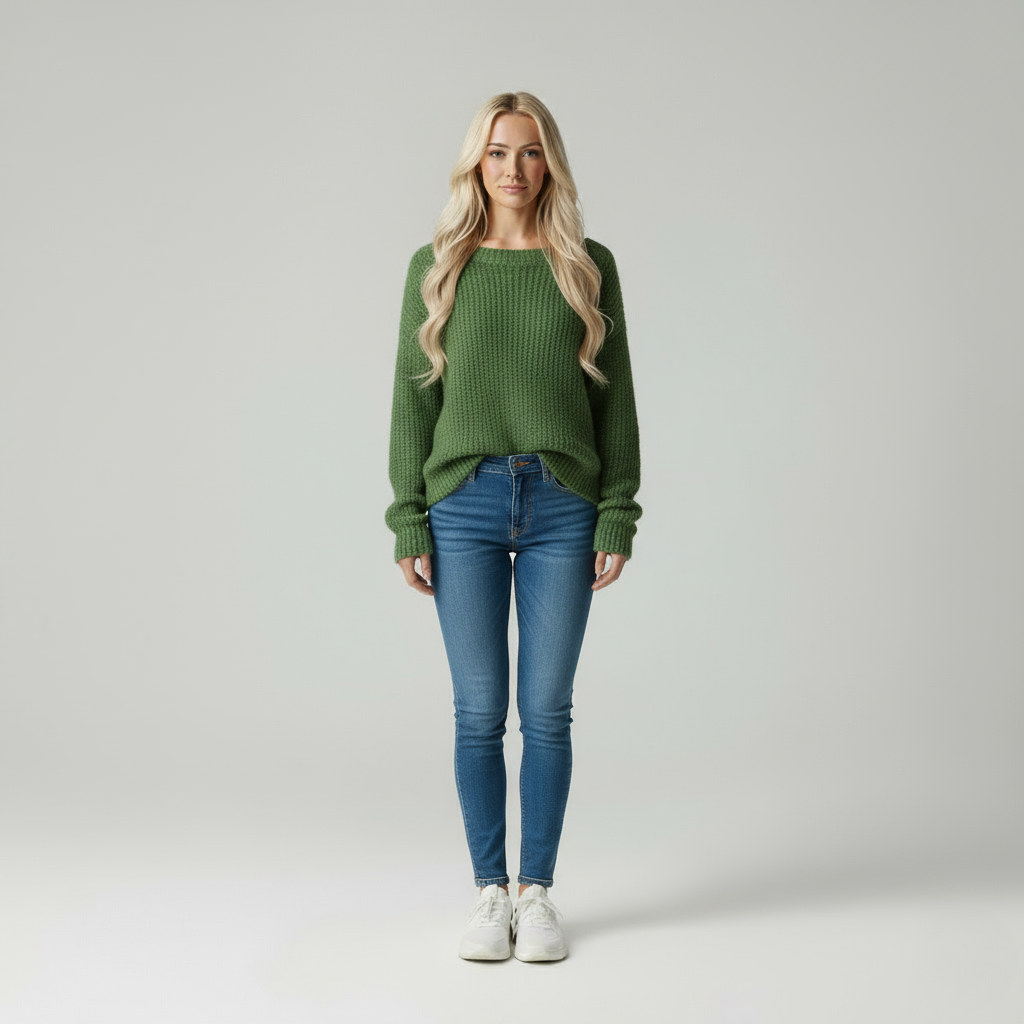 Zachte Gebreide Trui – Ruime Boothals Detail