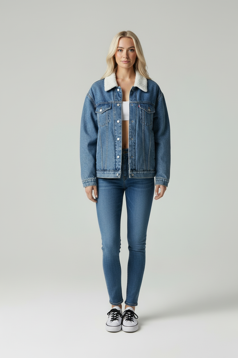 Emora Nova - Trendy Vrouwen Denim Jas met Sherpa Kraag - Herfst