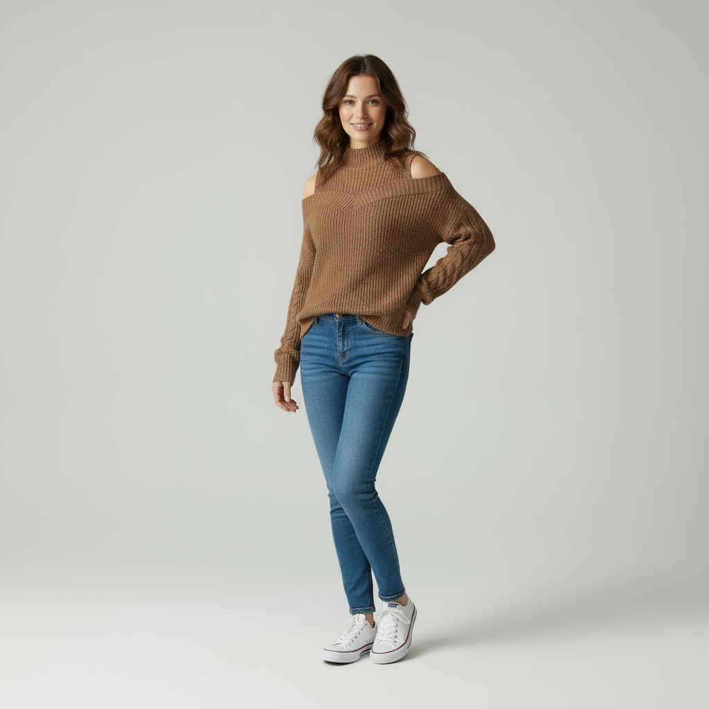 Emora Nova - Moderne Vrouw Gebreide Trui met Open Schouder - Herfst/Winter