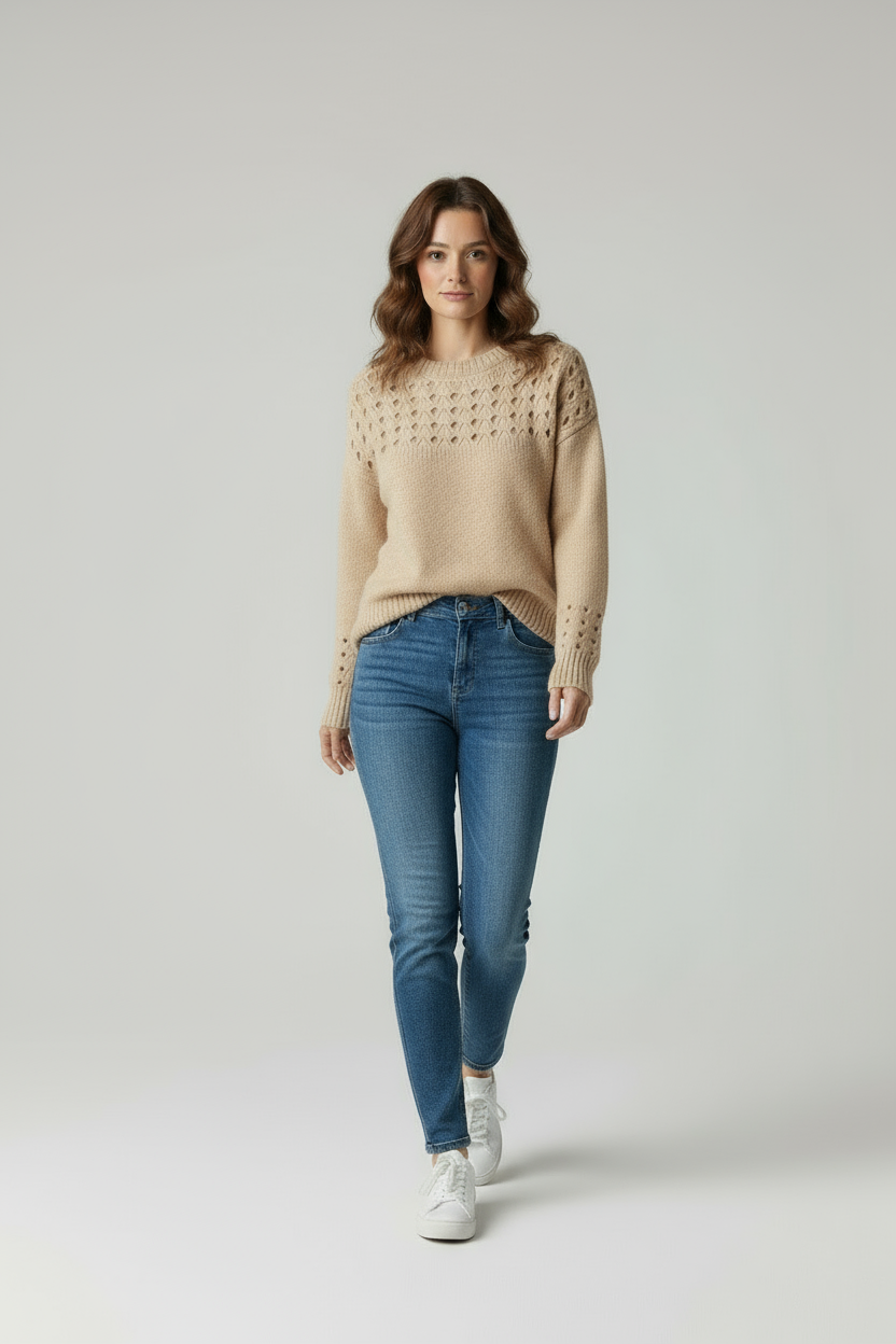 Emora Nova - Dames Gebreide Trui met Openwerk Detail - Herfst