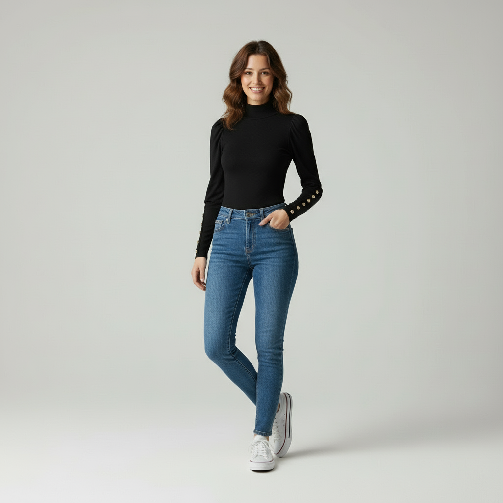 Lizzy I Elegante Dames Top met Gouden Knopen