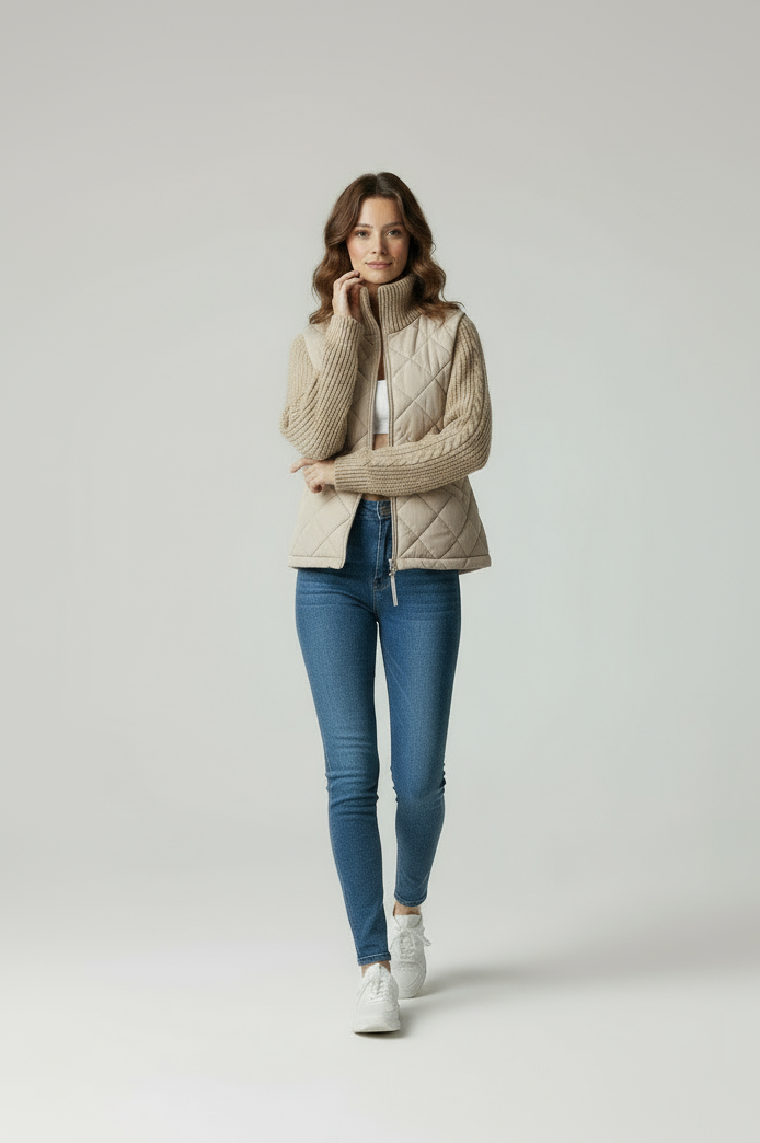 Emora Nova - Stijlvolle Dames Jas met Gebreide Mouwen - Herfst/Winter