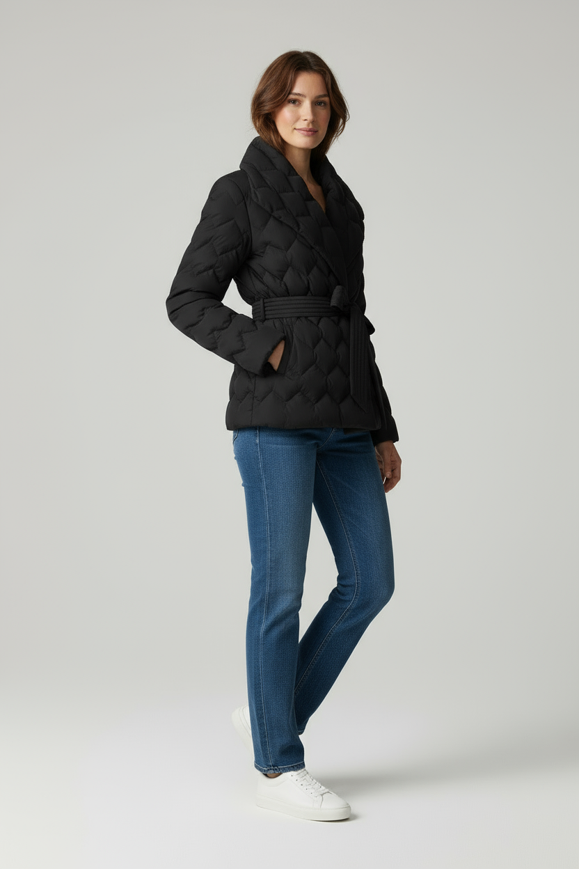 Emora Nova - Dames Winterjas met Diamantstiksels & Strikceintuur