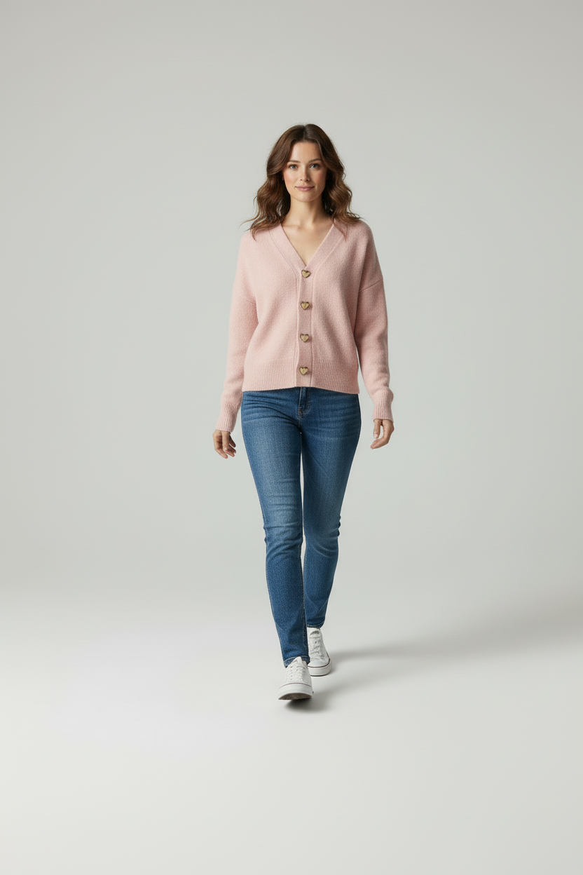 Emora Nova - Dames Gebreid Vest met Gouden Hartknopen - Herfst