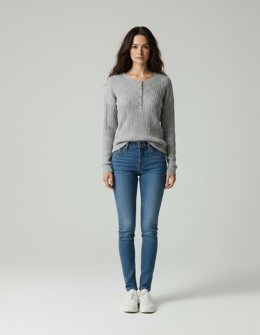 Emora Nova - Moderne Vrouw Gebreide Henley Top - Herfst