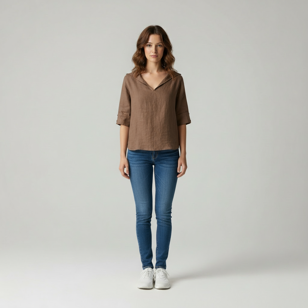 Emora Nova - Casual Chic Linnenlook Top met V-hals