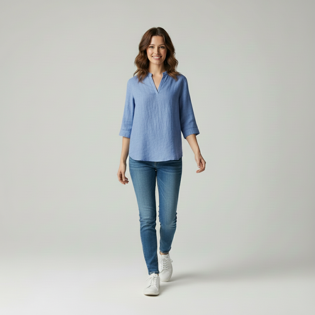 Emora Nova - Casual Dames Top met 3/4 Mouwen en Linnenlook