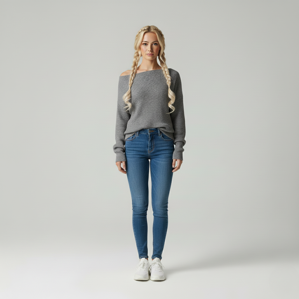 Emora Nova - Dames Casual Chic Off-Shoulder Ribgebreide Top - Herfst